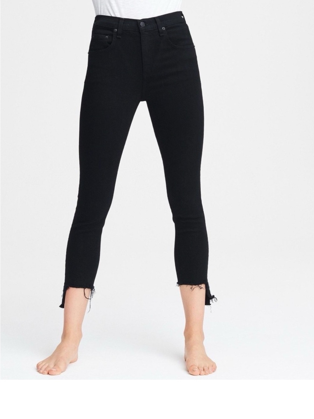 rag & bone Black Cropped Frayed-Hem Skinny Jeans